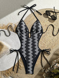 Printed Halter V Neck One Piece Swimsuit Women Swimwear Female Backless Monokini High Leg Cut Bather Bathing Suit Swim Bodysuit