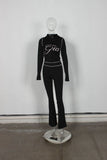 2026 New Women Ins Fashion Solid Color Sexy Straight Shoulder Contrast Stitch Long Sleeve 2 Piece Outfit