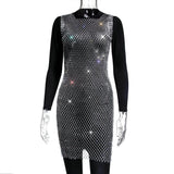 XS-2XL 15 Colors Rhinestones Fishnet Dress O-Neck Grid Swimsuit Bikini Cover Up Beach Pool Party Cover-ups for Swimwear Women