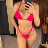 Sexy Wrinkled High Cut Thong Bikini Women Swimwear Female Swimsuit Two-Pieces Bikini Set Bather Bathing Suit Swim Lady V4010C