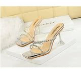 Transparent High Heels Women's Summer New Fashion Thin Heel Sandals Outdoor Wear Rhinestone Slippers Modern Minimalist Style