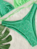Splicing Halter Diamond Rhinestones Bikini Female Swimsuit Women Swimwear Two-Pieces Bikini Set Bather Bathing Suit Swim V6467