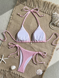 Sexy Pink White Bikini Set 2026 Women Shell Ornament Push Up Tie Side Thong Swimsuit Summer Bathing Suit Holiday Micro Swimwear