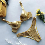 Sexy Metallic Push Up Micro Bikinis Sets Padded Bra Bathing Suit Beach Wear Women Sexy Thong Bikini Reflective Shinny Swimsuits