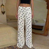 Women's lazy style home casual pants low-waisted straight loose knitted trousers