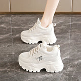 Fashion Lace Up Chunky Sneakers for Women Comfort Breathable Platform Sports Shoes Woman Pu Leather Thick Bottom Running Shoes