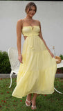Foridol Strapless Yellow White Summer Dress for Women Elegant Holiday Beach Boho Maxi Long Sundress Backless Sexy Party Vestidos