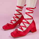 2026 Plus Size 43 Retro Red Lolita Ankle Wrap Pumps Sweet 5cm Med Square Heels Gothic Cosplay Ballet Mary Janes Shoes Women
