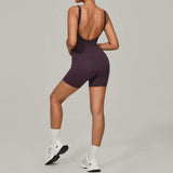 Padded Sports Jumpsuit Short Women Yoga Sets Gym Bodysuits Sexy Backless Fitness Jumpsuits Female Push Up Workout Overalls