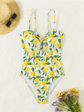 2026 New Lemon Printed Knotted One Piece Swimsuit Women Swimwear Female Monokini High Leg Cut Bather Bathing Suit Swim K6093