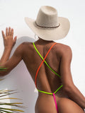 2026 New Sexy One Piece Swimsuit Swimwear Women Solid Patchwork Corss Straps Bathing Suit Beachwear Thong Maillot De Bain Femme