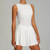 Naked Breathable Sleeveless Tennis Dress for Women O Neck Sleeveless High-intensity Sports Pleated Skirt with Separate Shorts