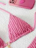 Triangle Halter String Bikinis 2026 Women Sexy Swimsuit Solid Ring Linked Swimwear Female Bathers Bathing Swimming Swim Suit