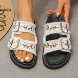 2026 New Flowers Embroidery Platform Slippers Women Fashion Denim Thick Bottom Sandles Woman Plus Size 43 Non Slip Beach Sandals