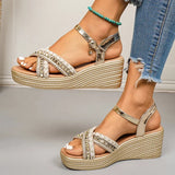 Plus Size 43 Wedges Gold Sandals for Women Summer Lightweight Chunky Heel Sandals Woman Comfort Ankle Buckle Platform Sandles