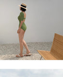 New Korea Sexy Mesh Cut Hollow Out High Waist Swimsuit Lady Monokini One Piece Swimwear Women Swim Bath Suit