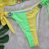 Splicing Halter Jewelled Diamond Bikini 2025 Women Swimsuit Female Swimwear Two Pieces Bikini Set Hollow Out Bathing Suit Swim