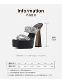 Summer 2026 Crystal Shiny Hollow Out High Heels Women's Sandals Fashion Sexy Size 35-41 Glittering PU Upper Rubber Sole