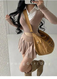 WOMENGAGA Fahsion Women Skorts Spicy Girl Sexy High Waist SlimA-LINE Pleated Skirt Half Body Short Skirt Sweet Korean Style 8NDZ