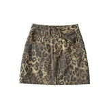 Womens Leopard Print Denim Mini Skirt High Waist Bodycon Pencil Skirts Sexy Slim Fit Hip Wrapped Night Club Skirts Streetwear