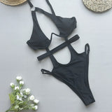 sexy bandage push up swimsuit one piece halter hollow out bikini thong swimwear bodysuits women biquini bathing suits tankini