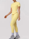 2 Pieces Sportswear Women Yoga Shorts Set Short Sleeve Sports T Shirts High Waist Hip Lifting Running Leggings Fitness Outfits