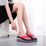Women's Rainbow Color Platform Flip Flops Summer Thick Sole Lightweight Slip-on Wedges Sandals Girls Beach Slippers