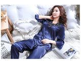 Spring and summer silk women's pajamas long-sleeved autumn and winter new imitation silk women's home clothes