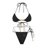 Solid Color Stretch Rope Butterfly Jewelry Bikini Sexy Split Triangle Bag Straps Swimsuit Women Maillot De Bain Femme 2 Pieces