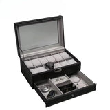 Jewelry Eyewear Organizer Travel-friendly Hard Leather 12-Slot Watch Storage Box with Velvet Watch Case Display Packaging