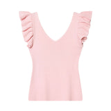 Fashionable Casual V-neck Flutter Sleeve Knit Top Women Ruffle Sleeve V Neck Knit Tank Top Sleeveless Slim Fit Casual Style C66D