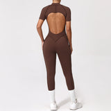 With Zipper Hollow Back Yoga Jumpsuit Sportswear Women Gym Clothes Running Fitness Yoga Backless Bodysuit