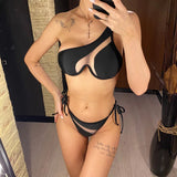 Sexy One Shoulder Underwired V-Bar Bikini Female Swimsuit Women Swimwear Two-pieces Bikini Set Bather Bathing Suit Swim V4229