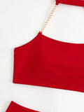 DEKA Women Push Up Metal Chain Neck Bikini Set Shoulder Straps High Waist Bottom Swimwear Women Swimming Beach Bathing Suit