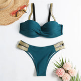 New S - XL Bra Bikini Push Up Swimsuit Female Swimwear Women Two-Pieces Bikini Set With Cup Bather Bathing Suit Swim Lady V2310