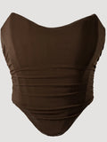 Brown Shaping Fishbone Tube Top Women's Vest Sexy High Waist Slim Fit Fashion Non-Slip Strip Zipper Bustier Bra Solid Color 2C92