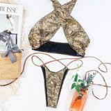 2026 Shiny Halter Thong Bikini Women Swimwear Female Swimsuit Two-Pieces Bikini Set Wrap Around Bather Bathing Suit Swim V2089