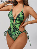 Sexy S - XL Leopard Halter Deep V Neck Cut Out Women Swimwear One Piece Swimsuit Female Backless Bather Bathing Suit Swim V7426