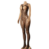 Sexy Bodysuit With Hollowed-out Chest Mesh Sexy One-piece Jacquard Open-crotch Halter Neck Backless Deep V Sleeveless Charm 57AF