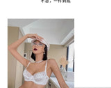 French Anime Style Lingerie Set Ultra Thin White Lace Bra Small Breasts Push Up Traceless Bralette Pure Desire Gathering Sexy BB