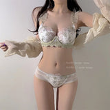 Pure Desire Minimizer Bra Rabbit Ear Cup Ultra Thin Support for Large Bust Retro Embroidered Lace Lingerie Set Women S-XL MOYISU