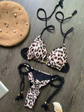 2026 Sexy Leopard Print Swimwear Women'S Split Bikini Set Woven Rope Strap Fringe Beach Women'S Two-Piece Swimsuit Bathing Suit
