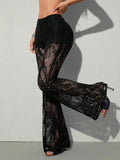 Women's summer lace see-through high-waist flared pants sexy bootcut trousers hot girl style