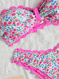 Sexy Bandeau Bikini 2026 Women Red Leopard Print Front Bow Push Up Bra High Waist Swimsuit Beach Bathing Suit Vacation Swimwear