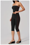 Color Blocked Strapless Yoga Suit 2 Pieces Women Sports Bra High Waist Leggings Fitness Suit Outwear Running Push Up Tracksuit