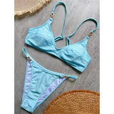 10 Colors V Neck Rhinestones Bikini Female Swimsuit Women Swimwear Padded Bather Bathing Suit Swim Two-pieces Bikini set K8138