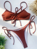 Sexy Strappy Lace Up Ribbed Neon Green Bikini Women Swimwear Female Swimsuit Two-piece Bikini set Hollow Out Bathing Suit Swim