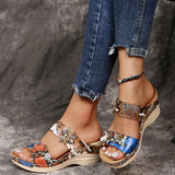 2026 Summer Women's Leopard Print Wedge Sandals Open Toe Slippers Plus Size 44 Comfortable Thick Sole
