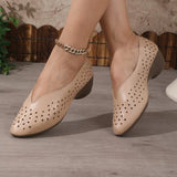 2026 New Women's Vintage Pointed-Toe Pumps - Low Cut Perforated Chunky Heel shoes, Slip-On Casual Shoes for Summer Daily Wear
