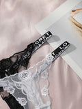 2pcs Ladies' New Lace Sexy Black And White Embroidered Flower Print Sexy Set Thong Underwear C2648
